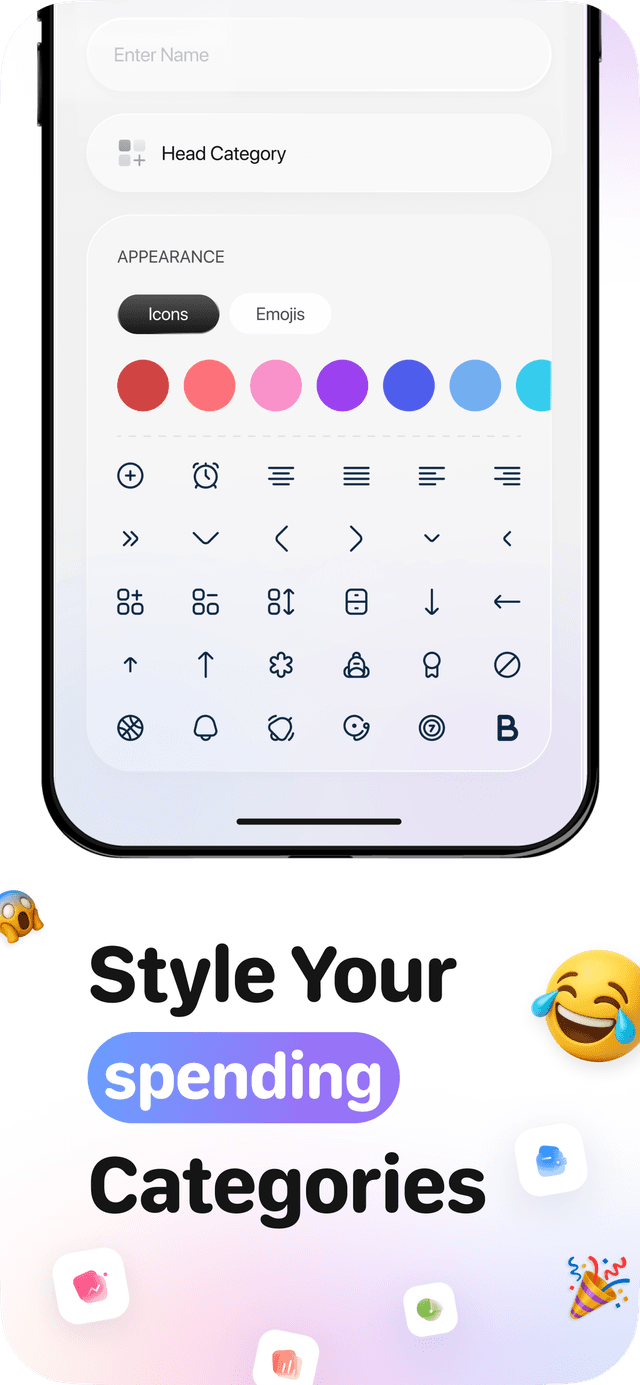 Customize spending categories with icons, emojis and colors