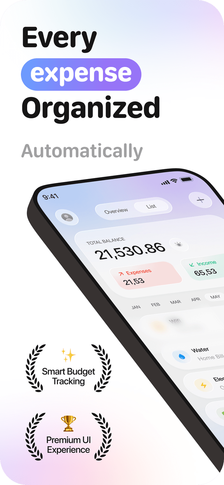 Xpense app overview showing expense tracking with beautiful UI